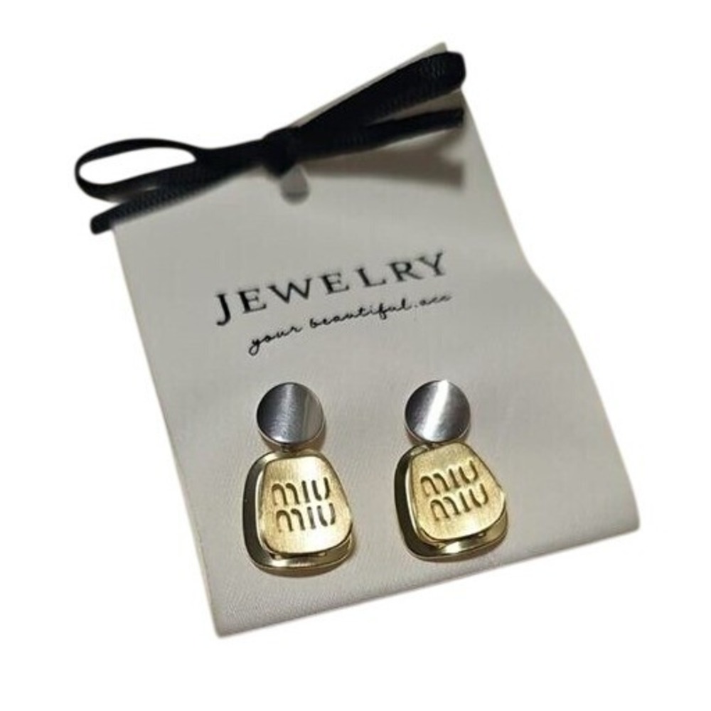 Gold Silver Two-Tone Logo Drop Statement Earrings Fashion New‎
